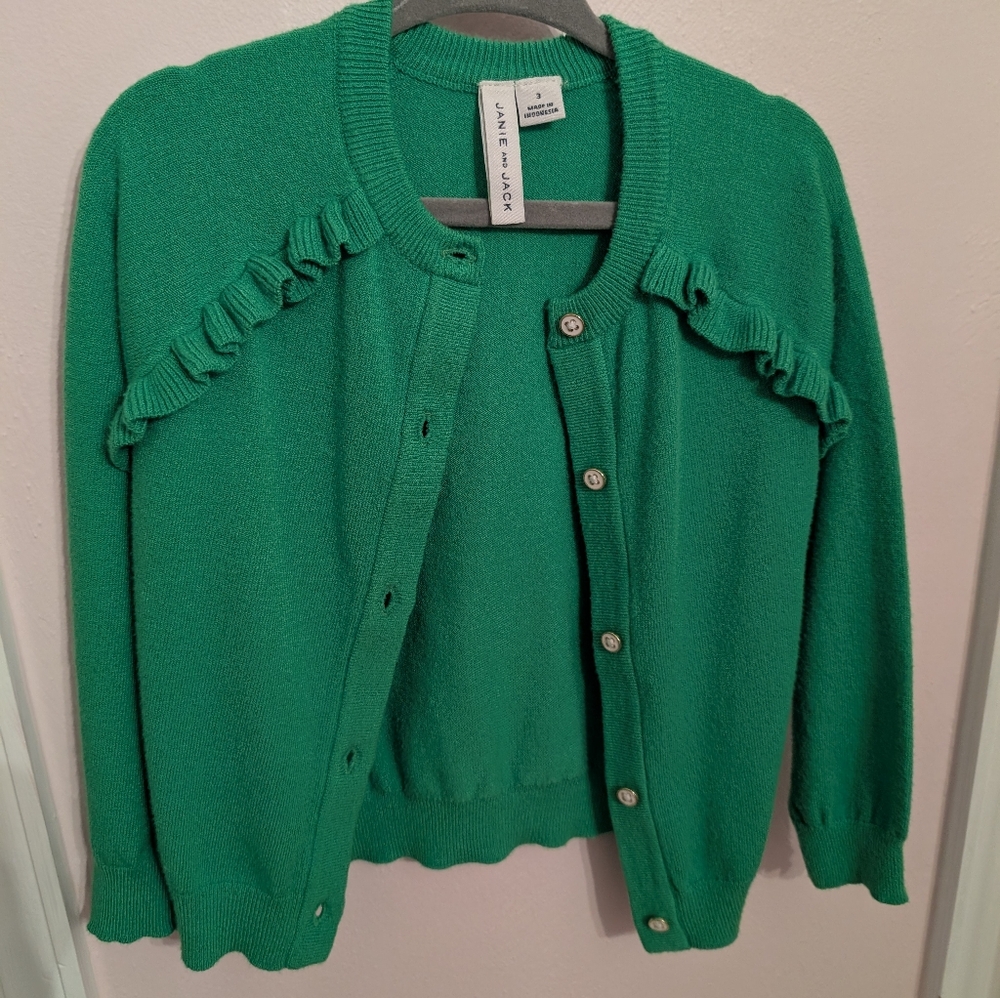 Janie and Jack Emerald Ruffle Cardigan
